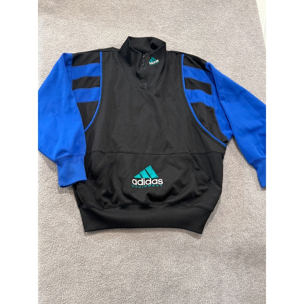 Vintage Adidas Equipment Sweatshirt Mens XL 1/4 Zip Black 90s Sweater Zip Pocket